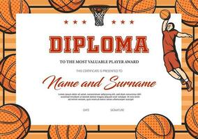 certificado para basquetebol a maioria valioso jogador vetor