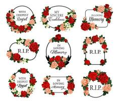 velório quadros com rosas flores e condolências vetor