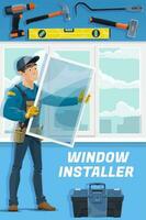 janelas instalador serviço trabalhador e Ferramentas vetor