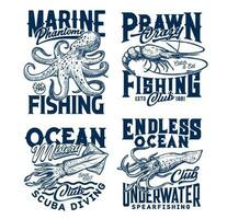 camiseta impressão com vetor esboço embaixo da agua animais