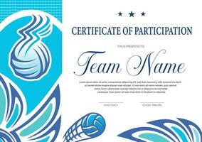 certificado do voleibol torneio participação vetor