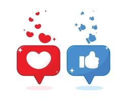 formato de coração e ícone de polegar na ilustração de mídia social
