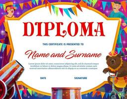 crianças Educação diploma, forma circo personagens vetor