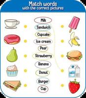 combinar palavras com o jogo de imagens corretas para crianças vetor