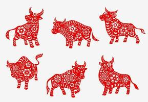 chinês Novo ano zodíaco touro animal silhuetas vetor