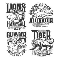 camiseta impressões com cabra, jacaré, leão, tigre vetor