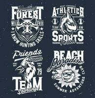 Caçando, esporte equipe e de praia clube camiseta impressão vetor