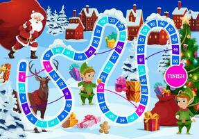 Natal jogo de tabuleiro para crianças com santa e elfs vetor