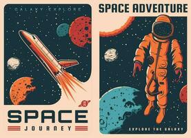 nave espacial, astronauta dentro exterior espaço retro cartazes vetor