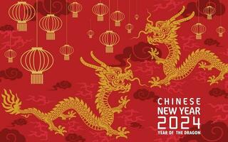 feliz chinês Novo ano 2024 ano do a chinês Dragão zodíaco vetor