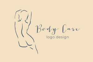 na moda linha arte logotipo com mulher corpo. minimalista azul desenho. fêmea figura contínuo linha abstrato desenho. moderno logotipo Projeto. nu corpo vetor ilustração.