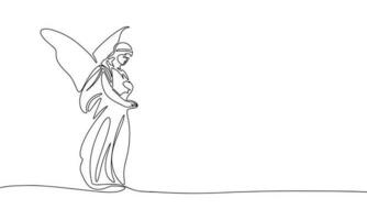 1 contínuo linha ilustração do anjo Como mulher. contínuo linha desenhando do mulher anjo com asas. vetor ilustração.