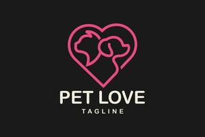 gato e cachorro amor logo.cat logotipo. animal fazer compras logotipo concept.pet Cuidado logotipo conceito. vetor