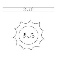traçando letras com prática de escrita fofa do sol kawaii para crianças vetor