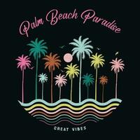 Palma de praia paraíso texto com uma ondas ilustração, para camiseta impressões, cartazes. verão de praia vetor ilustração. verão vibrações mão empate, verão de praia slogan com de praia ilustração, Havaí