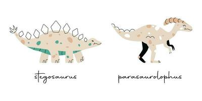 plano mão desenhado vetor ilustrações do dinossauros estegossauro e parasaurolophus