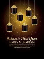 feliz muharram islâmico de ano novo com lanterna dourada vetor