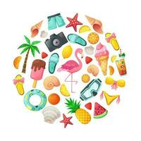 conjunto do fofa verão ilustrações comida, bebidas, cartuchos, frutas e flamingo. coleção do scrapbooking elementos para de praia Festa. vetor