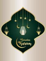 cartão convite ramadan kareem com lanterna dourada no fundo padrão vetor