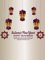 panfleto de festa de feliz ano novo islâmico muharram com lanterna plana vetor