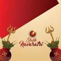 Cartão de convite shubh navratri com kalash e trishul tradicionais vetor