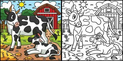 mãe vaca e bezerro coloração página ilustração vetor