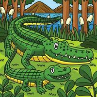 mãe crocodilo e filhote colori desenho animado vetor