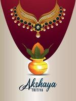 Cartaz de venda de joias indianas akshaya tritiya com kalash dourado com colar de ouro vetor