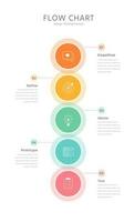 cinco conectado volta elementos colocada dentro vertical linha. diagrama representando cinco estágios do o negócio processo fluxo gráfico. vetor