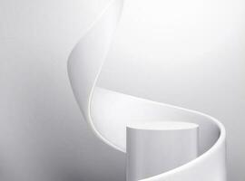 circular pedestal com redemoinho fluxo elemento em branco estúdio fundo. 3d ilustração produtos mostruário pódio. vetor