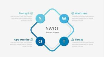 swot quadrado infográfico com azul círculo elementos vetor