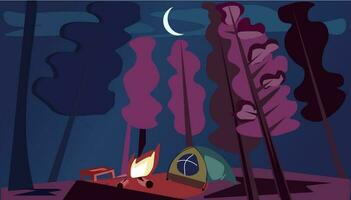 acampamento noite lua vetor