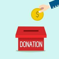 mão doando dinheiro moeda dentro doação caixa para partilha conceito. vetor