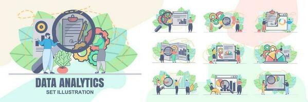 conjunto vetor Projeto estatístico e dados análise para o negócio finança investimento conceito com o negócio pessoas equipe trabalhando. financeiro dados análise ilustração.