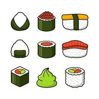 Sushi japonês Comida desenho animado Projeto coleção vetor