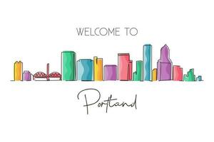 único desenho de uma linha horizonte da cidade de portland, oregon. belo marco. cartaz de decoração de parede de viagens de turismo de paisagem de mundo bonito, cartão postal. ilustração em vetor gráfico de desenho de linha contínua