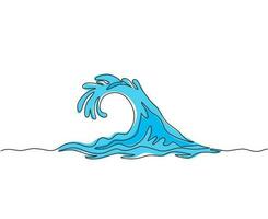 única linha contínua desenhando ondas do mar de surf isoladas no fundo branco, também ideia de logotipo. salpicos de água onda twirl isolado surge faíscas disjuntor. uma linha desenhar ilustração em vetor design gráfico