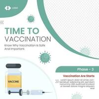 Tempo para vacinação conceito Sediada poster Projeto com vacina garrafa, seringa e cópia de espaço. vetor