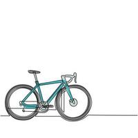 única bicicleta de estrada de desenho de linha contínua. veículo ecológico, bicicleta esportiva. atributo de viagem de cidade de velocidade, símbolo de hobby de ciclismo. transporte multi-engrenagem. uma linha desenhar ilustração em vetor design gráfico