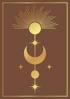 retro Sol e lua dentro dourado estilo impresso parede arte. tarot cartão vetor