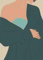 grávida mulher em pé e segurando barriga estético poster. maternidade vetor