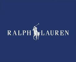 Ralph lauren marca logotipo com nome branco símbolo roupas Projeto ícone abstrato vetor ilustração com azul fundo