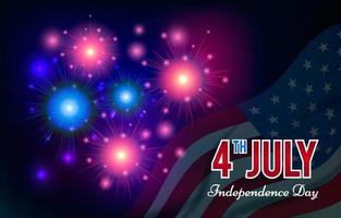 4 de julho, dia da independência americana com fogos de artifício realistas vetor