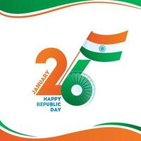 26 janeiro texto com ashoka roda e indiano bandeira em branco fundo para feliz república dia celebração conceito. vetor
