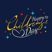 caligrafia do feliz crianças dia decorado com colorida estrelas em azul fundo pode estar usava Como cumprimento cartão Projeto. vetor