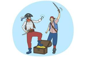 masculino piratas com jóias e tesouros vetor