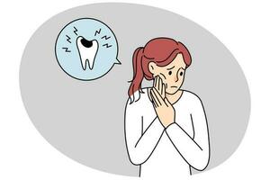 pouco saudável mulher Sofra a partir de dor de dente vetor