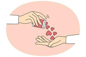 pessoa dar coração pílulas compartilhar amor vetor