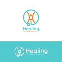 inicial carta h logotipo vetor Projeto dentro a forma do feliz pessoa, estetoscópio, saúde logotipo, cura logotipo