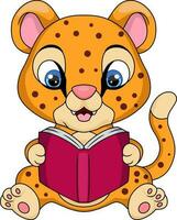 fofa leopardo desenho animado lendo uma livro vetor